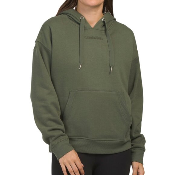 NEW CALVIN KLEIN Embroidered Logo Oversized Pull Over Hoodie thyme 267tn - Picture 1 of 2
